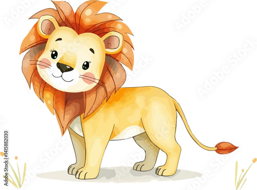 Cute little lion cub watercolor vector illustration.