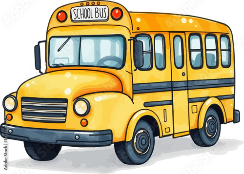 School bus watercolor vector illustration.