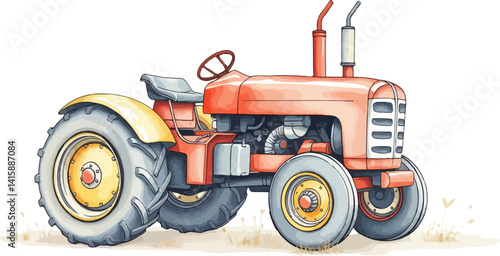 Tractor watercolor vector illustration.