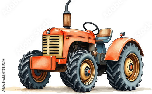 Tractor watercolor vector illustration.