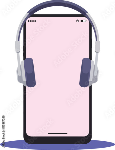 Modern smartphone with over-ear headphones in minimal flat design technology gadget listening vector art