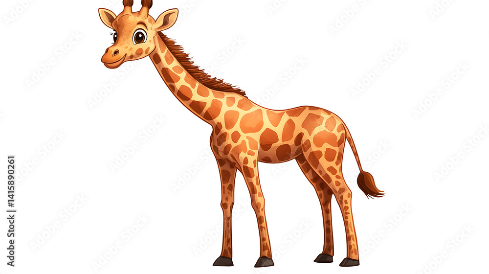 Fototapeta premium Cartoon giraffe with long neck, isolated on white background