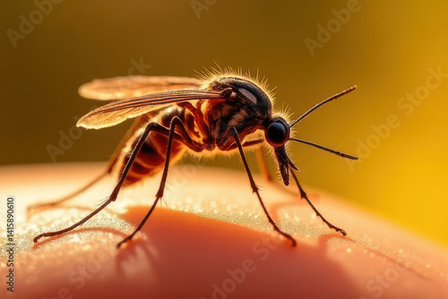 Wallpaper Mural Hyper-Realistic Mosquito Landing on Skin: Sunlit Wings, Detailed Anatomy, Close-Up Texture in Cinematic Macro Style Torontodigital.ca