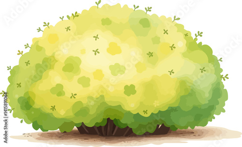 Green bush watercolor vector illustration.