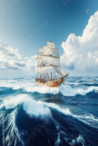 A tall ship sailing in the middle of a large body of water
