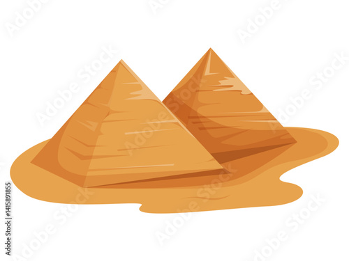 Two large Egyptian pyramids illustrated in cartoon style on a white background, symbolizing history and culture. Vector illustration