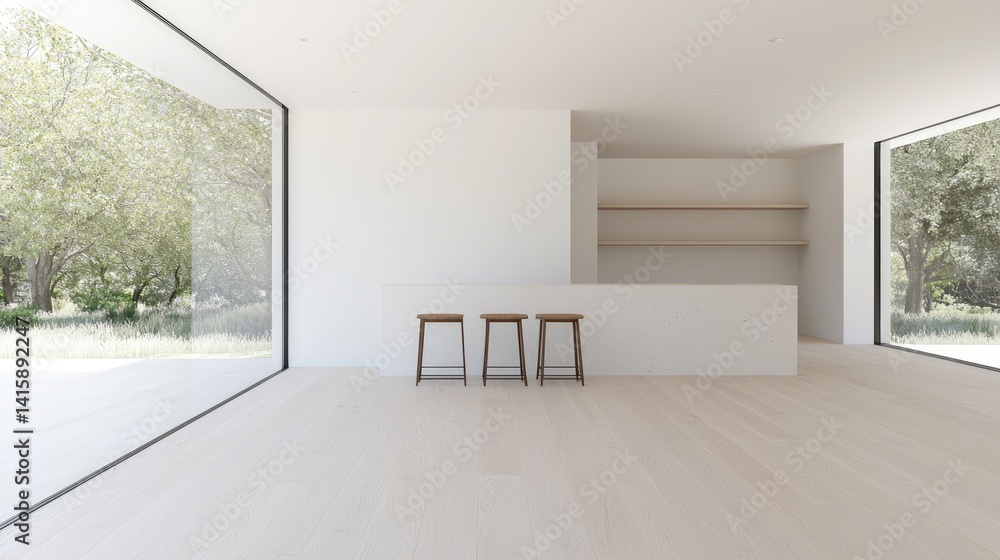 Obraz premium Modern minimalist interior design white room space bright calm open architecture