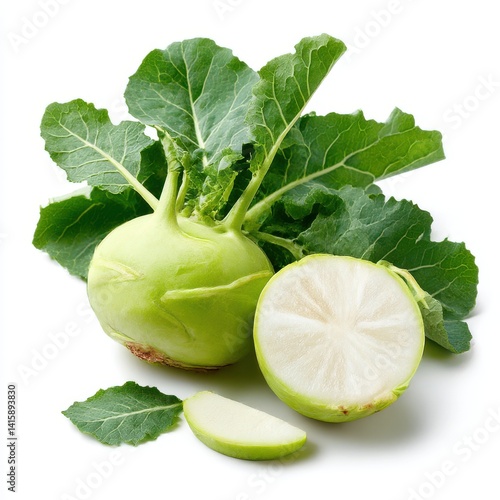 Kohlrabi vegetable still life on white background