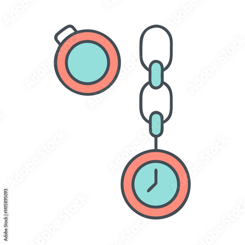 Vintage pocket watch with chain, timeless elegance captured in simple illustration