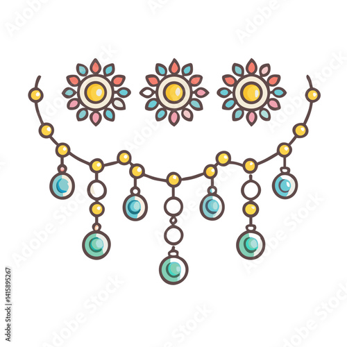 Intricate gemstone necklace with floral embellishments and dangling pendants aesthetic design