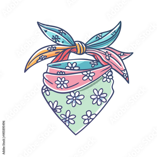 Cartoon illustration of a cute and colorful floral bandana tied at the top