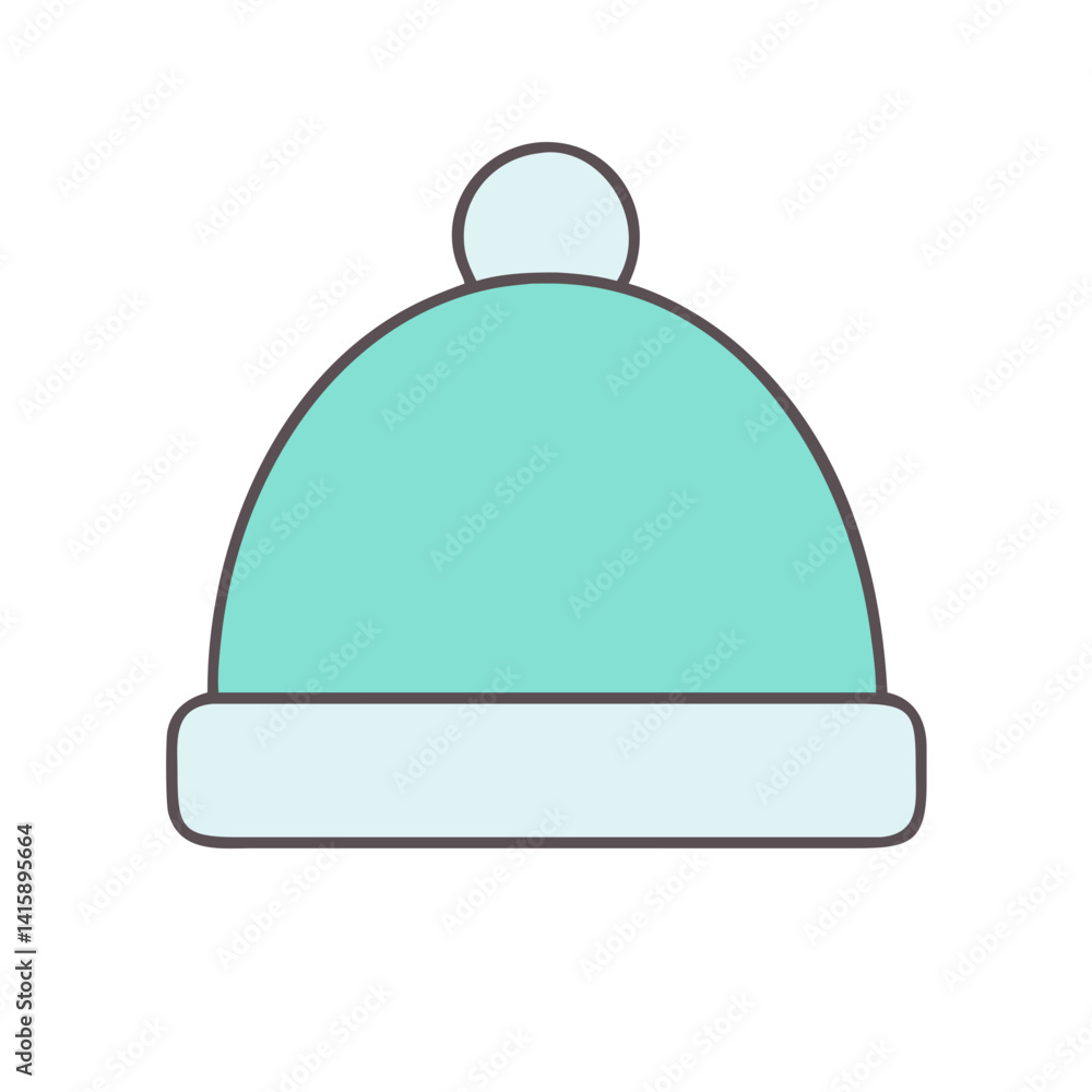 Simple graphic illustration of a warm winter hat with pompom Simple graphic illustration of a warm winter hat with pompom