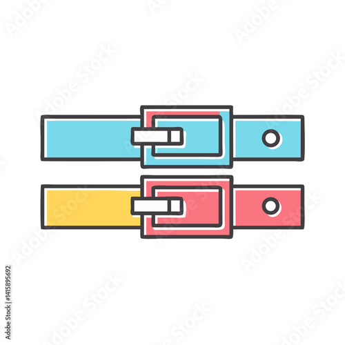 Two belt buckles with different colors and a cartoonish design style