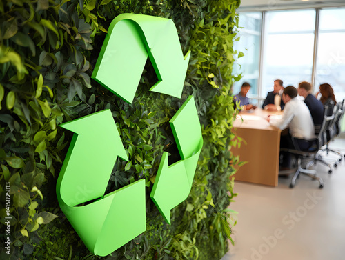 Business Meeting with Green Recycle Symbol