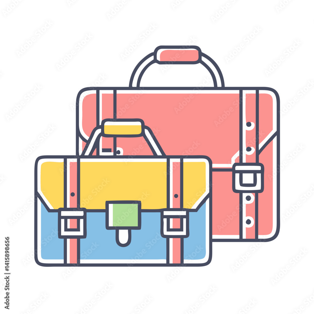 Fototapeta premium Cartoon illustration of two colorful briefcases suitable for business or travel