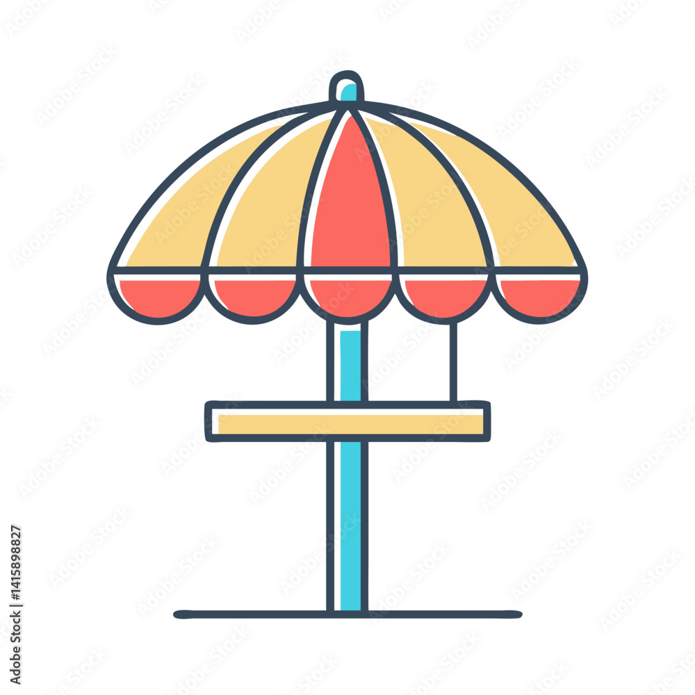 Retro Parasol Icon with Table for a Summer Day Outing Retro Parasol Icon with Table for a Summer Day Outing