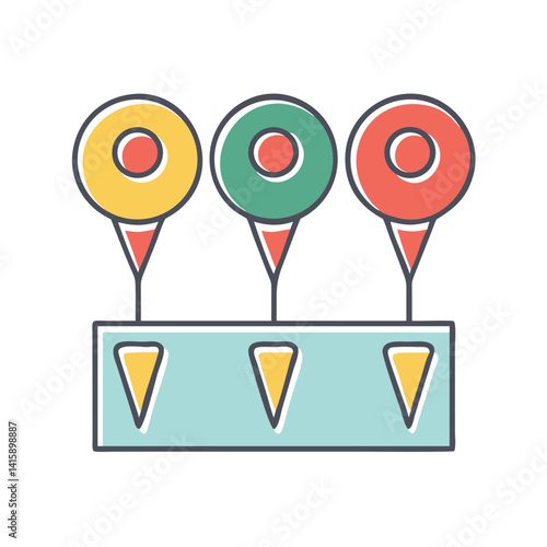 Stylized traffic light illustration showing yellow green and red signals with platform Free Download Stylized traffic light illustration showing yellow green and red signals with platform - GFXLoad