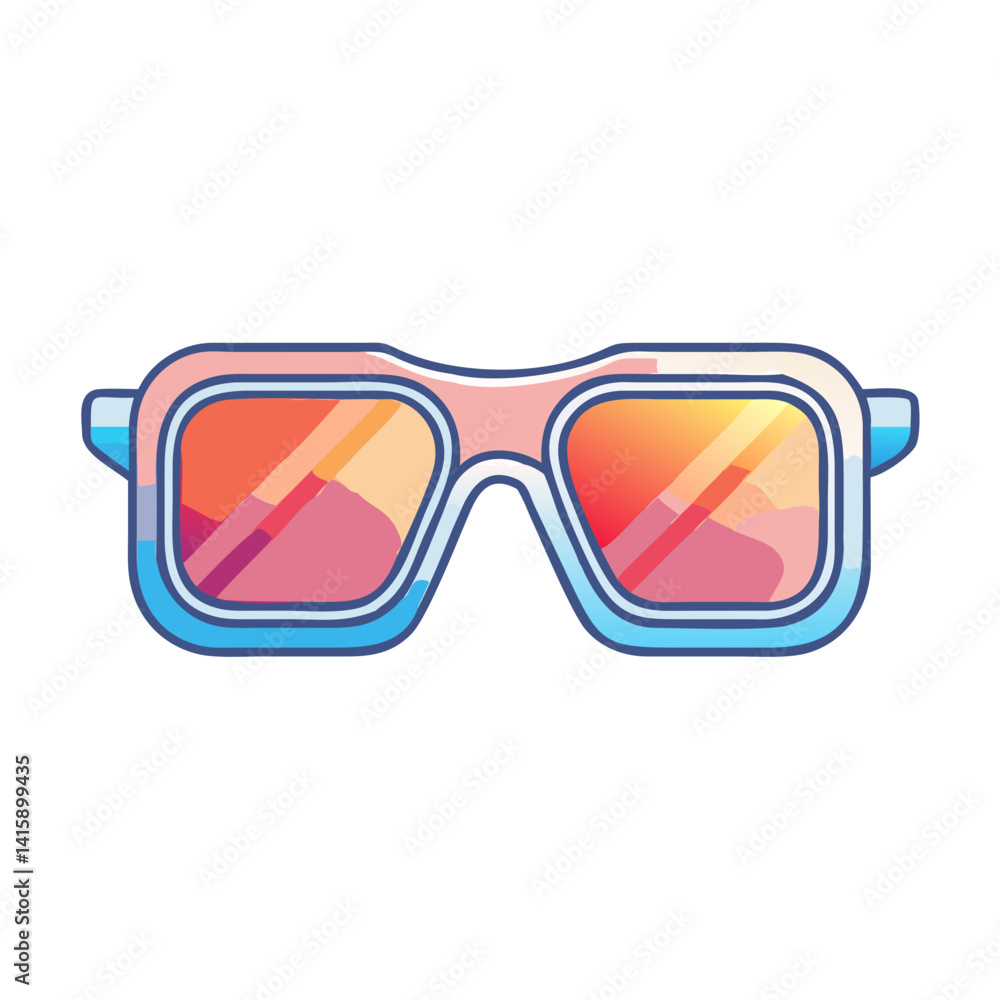 Stylish Summer Sunglasses with Retro Design and Vibrant Reflected Colors Stylish Summer Sunglasses with Retro Design and Vibrant Reflected Colors