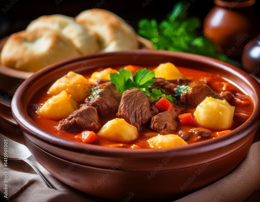 Ungarisches Gulasch mit Paprika und Knödel Ungarisches Gulasch mit Paprika und Knödel