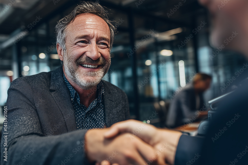 Obraz premium A smiling business man shaking hands with another person in the office