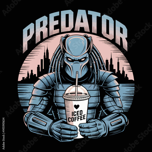 illustration of a Predator drink iced coffee