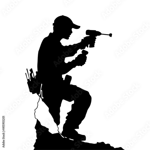 silhouette of a man with a drill