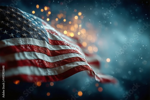 Celebration of National Pride With American Flag Waving During Fireworks Disp...