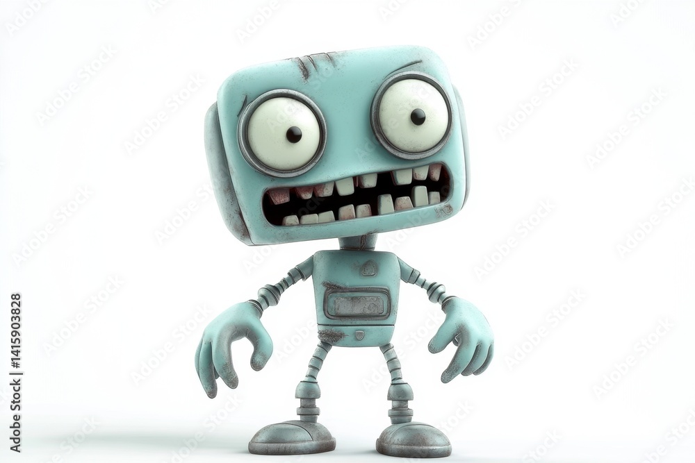 Worn-Out Robot: A Quirky, Whimsical 3D Cartoon Character Worn-Out Robot: A Quirky, Whimsical 3D Cartoon Character