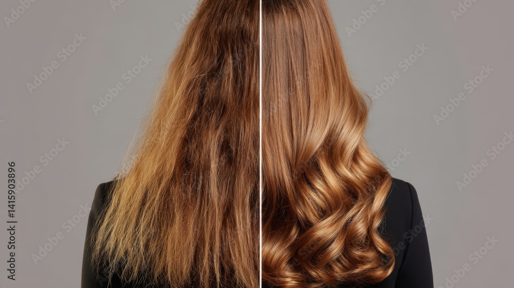 Fototapeta premium Hair transformation before and after smooth silky haircare concept