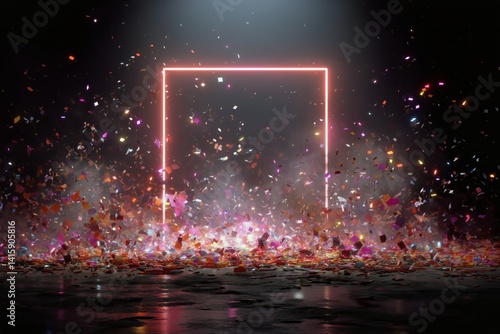 Stunning Light Display With Colorful Particles Emerging From a Glowing Rectan...