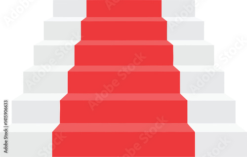 White staircase with red carpet runner in simple flat design style vector illustration