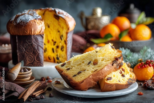 Delicious Sweet Bread With Raisins and Citrus Fruits on a Festive Table Setting
