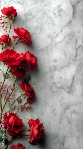 Red Roses Arranged on a Marble Surface for Decoration and Beauty in a Tranqui...
