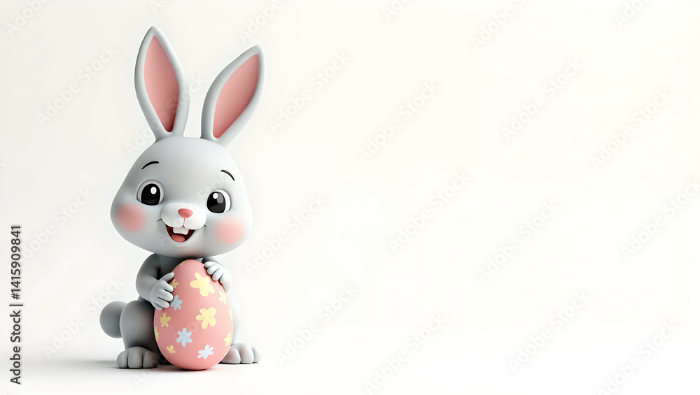 Fototapeta premium Easter bunny rabbit with painted colorful pastel easter eggs