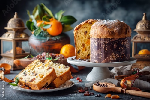 Freshly Baked Bread With Raisins and Fruits Arranged on a Table in a Cozy Kit...