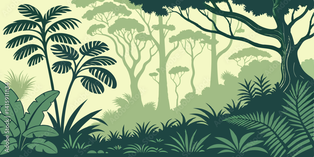 Vector seamless tropical rainforest Jungle background Vector seamless tropical rainforest Jungle background