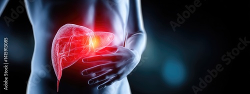 Obraz na płótnie Liver pain: abdominal discomfort, hepatic strain, organ distress, bile issue, jaundice symptom, inflammation, detox failure, cirrhosis sign, liver infection, digestive disturbance. w salonie