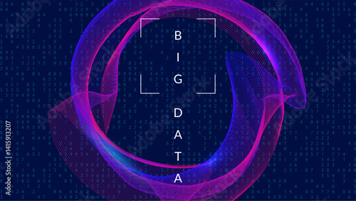 Tech Background. Concept: intelligent computer research. Cyber dots connect in the flow of automation. Visualization of particles with financial value. Digit Background.