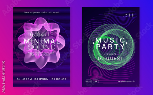 Techno Background. Green Night Club Set. Festival Invite. Blue Edm Banner. Electronic Audio Illustration. Fest Event. Dj Electro Element. Pink Techno Background