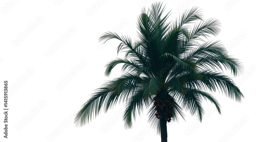 Obraz premium Serene Palm Tree: Lush Green Fronds and Ripe Fruit
