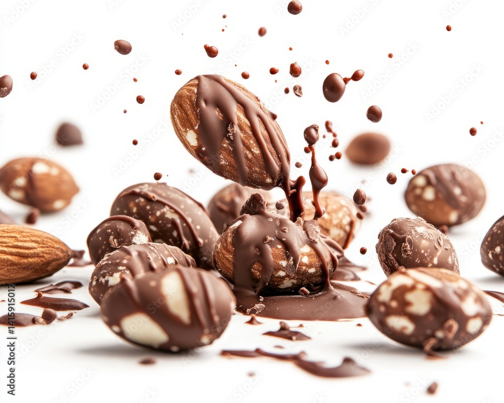 Chocolate-Covered Almonds Splashing Chocolate-Covered Almonds Splashing