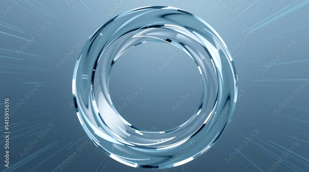 A translucent toroid shape with a twisted design on a light blue gradient background with lines created with generated ai A translucent toroid shape with a twisted design on a light blue gradient background with lines created with generated ai