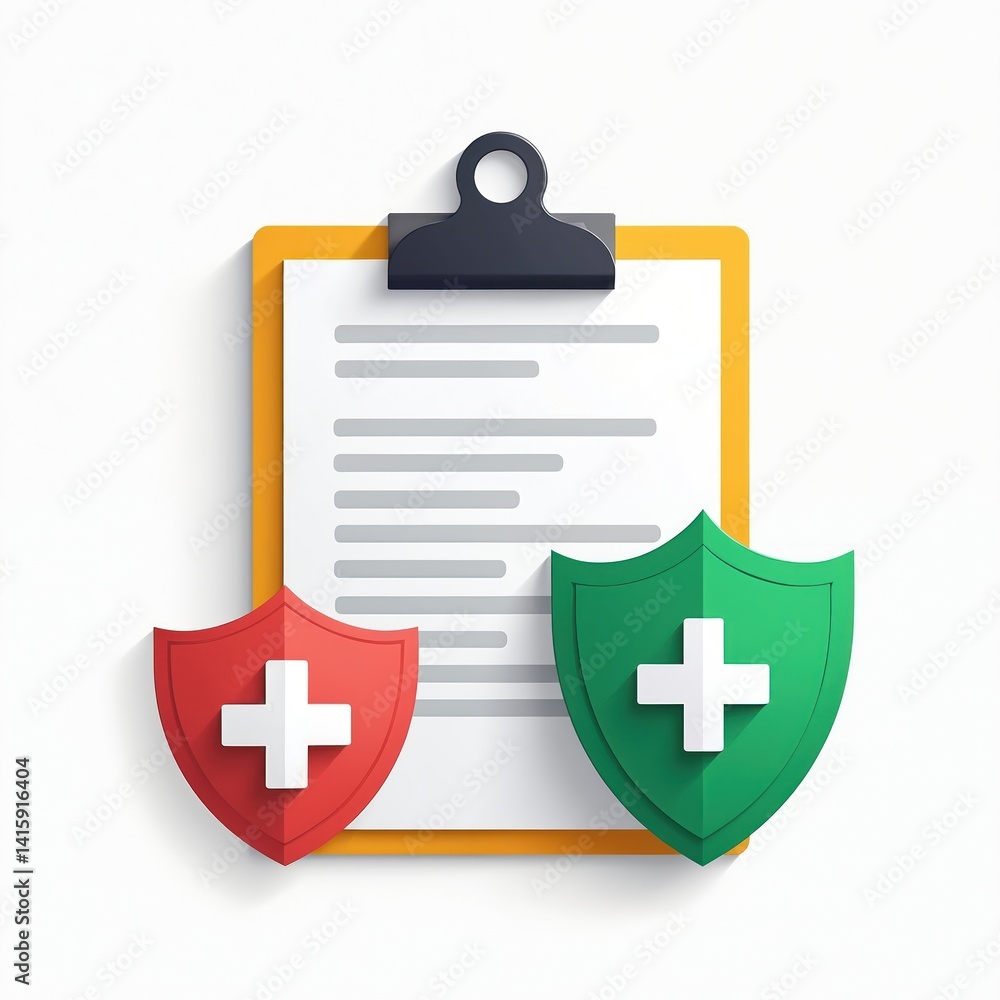 Illustration shows medical document with shield. Medical insurance form concept for healthcare, financial protection, care, safety and security. Visual illustration for business. Illustration shows medical document with shield. Medical insurance form concept for healthcare, financial protection, care, safety and security. Visual illustration for business.
