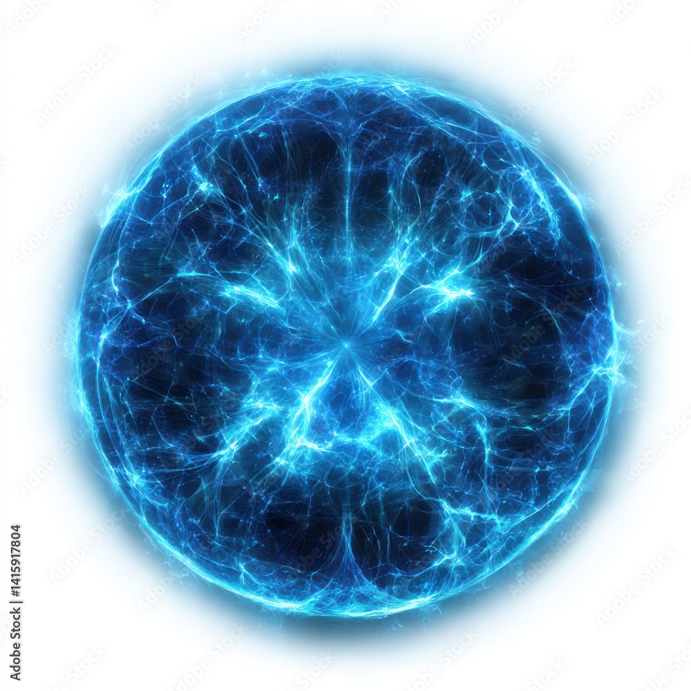Obraz premium Glowing blue energy sphere illustration on white background