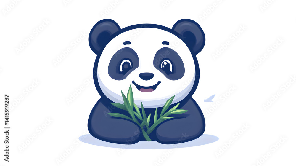 Naklejka premium Charming Cartoon Panda Holding Bamboo Adorable Wildlife Illustration for Kids and Nature Theme