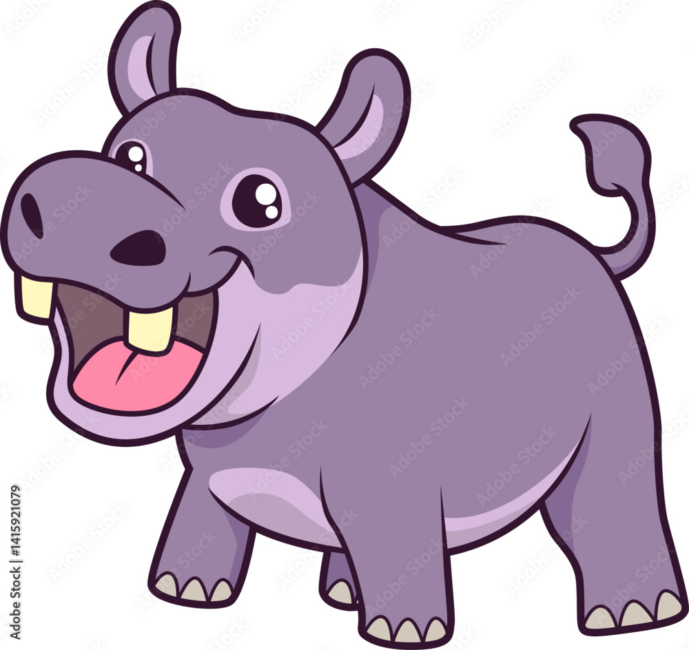 Naklejka premium Lachendes Nilpferd mit breitem Maul und fröhlicher Ausstrahlung. 