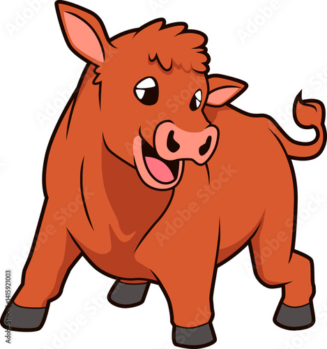 Rotes Angus-Rind mit offenem Maul – kräftig und charmant im lustigen Comic-Look.
