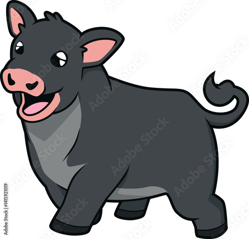 Süßes, kleines Angus-Rind im Chibi-Stil – perfekt für kindgerechte Bauernhof-Motive.
