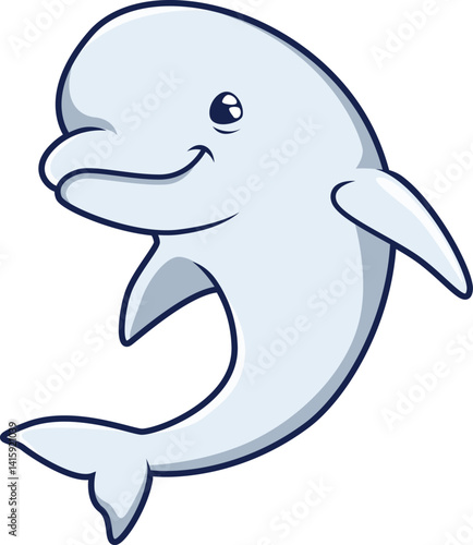 Weißer Beluga-Wal mit freundlichem Gesicht – süßes Meerestier im Comic-Stil.
