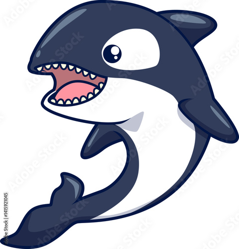 Fröhlicher Orca mit großen Augen – verspieltes Meerestier für Kinder-Designs und Spielgrafiken.
